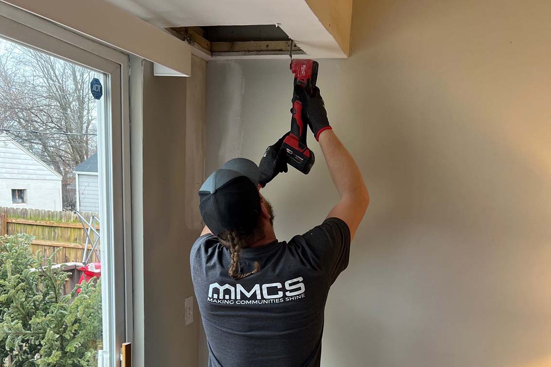 MCS cutting into ceiling for repairs